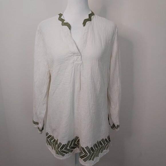 Soft Surroundings Navarre Gauze Long Sleeve Embroidered Cream Tunic Top - Picture 5 of 8
